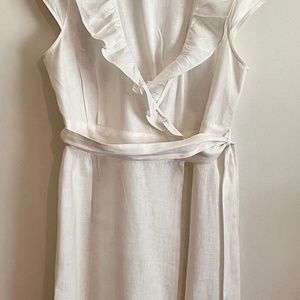 J Crew White Linen Wrap Dress Size 10